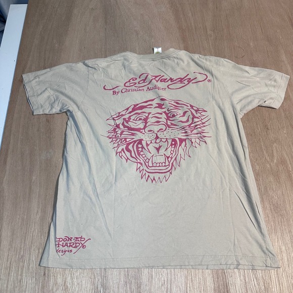 Ed Hardy Christian Audigier Bulldog USMC Graphic T Shirt Tan Large - Picture 10 of 10
